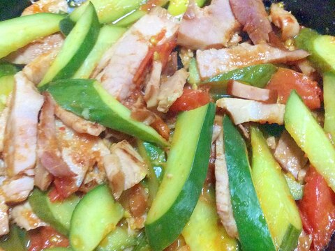 ショルダーベーコンときゅうりのトマト炒め レシピ 作り方 By Madone6 楽天レシピ